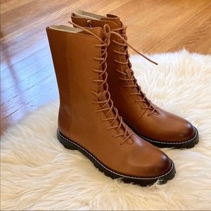 J. Crew Gwen Lug-Sole Leather Lace-Up Tall Shaft Boots